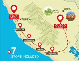 乗り降り自由 最短5日！リマ発クスコ行 アレキパを含む5つの観光地周遊バスチケット【1年間有効/ ツアー追加可能/ 英語スタッフ同乗】