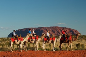 【1日目または2日目に追加】ラクダに乗ってエアーズロック・サンセット(日没/夕方の英語ツアー)