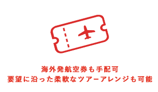 海外発航空券も手配可。要望に沿った柔軟なツアーのアレンジも可能。